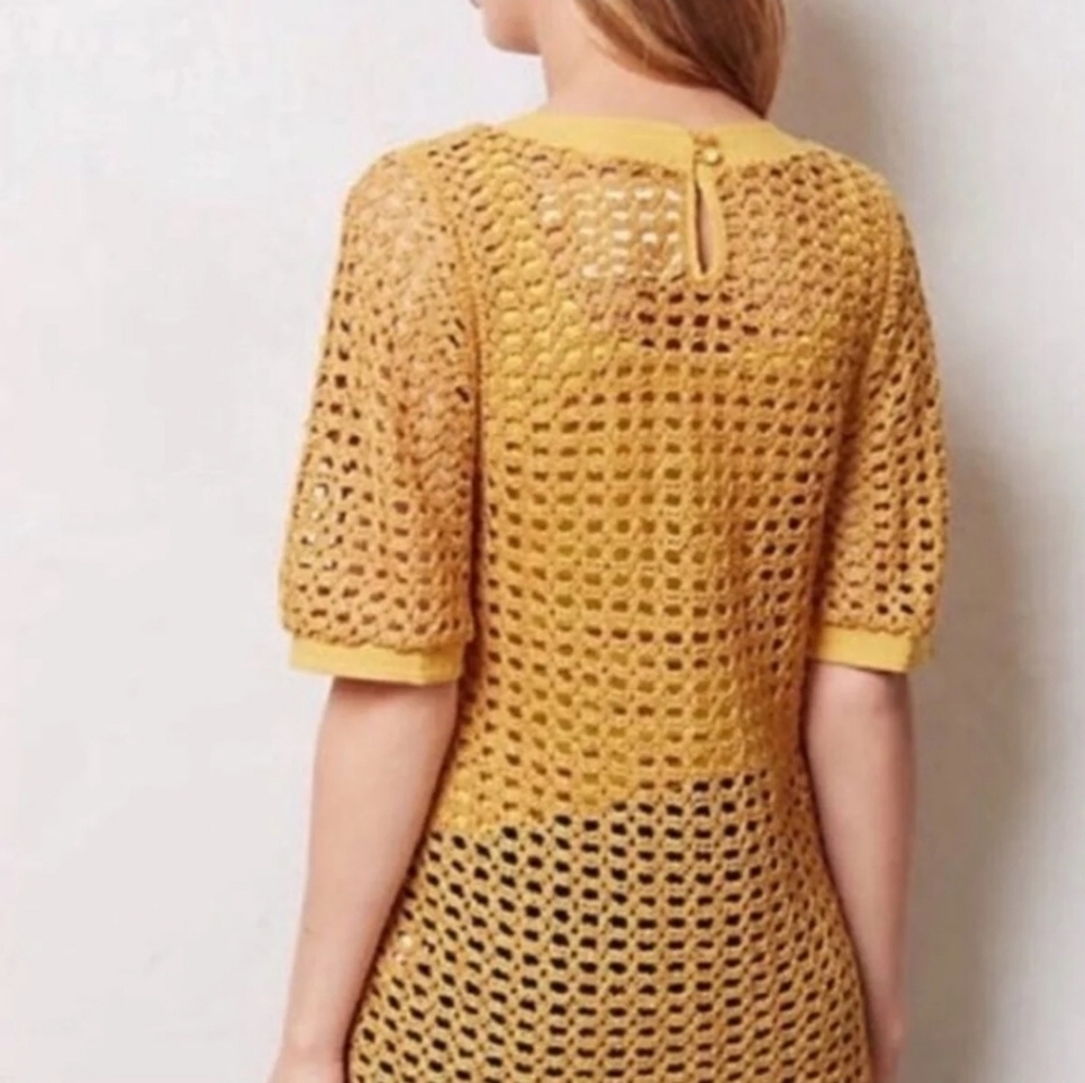 Anthropologie Angel Of The North Open Knit Mustard Top - Picture 2 of 11